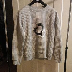 Gray Textured Crew Neck Sweater